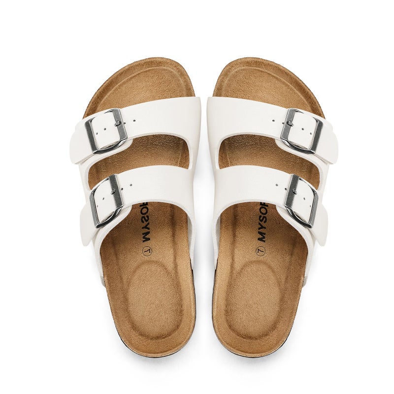 mysoft Womens Flat Sandals Cork Footbed Slides 2 Straps Adjustable Buckle Slip On Summer with +Comfort Shoes - Image 4
